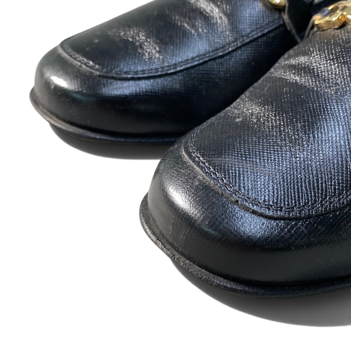 2i16 Salvatore Ferragamo サルヴァトーレフェラガモ パンプス ローファー レザーシューズ ロゴプレート 7 1/2サイズ ブラック レザー レディース 女性用u02t