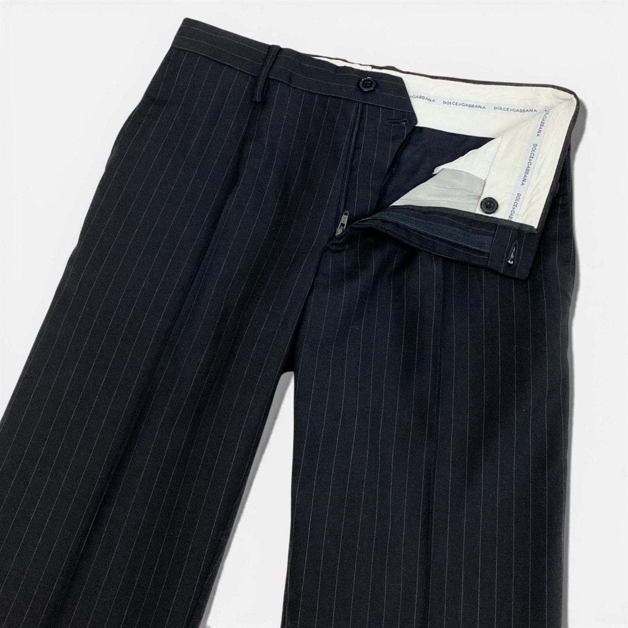 42b27 DOLCE＆GABBANA ドルチェ＆ガッバーナ シングルスーツ セットアップ ビジネス 46 ブラック ストライプ ウール メンズu02t