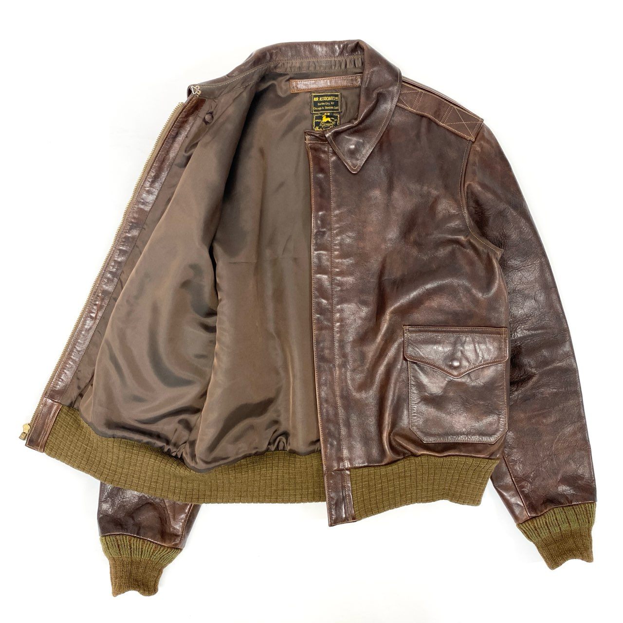 27j22《美品》 BUZZ RICKSON’S バズリクソンズ A-2 ホースハイド フライトジャケット BR80531 42 ブラウン レザー AIR ASSOCIATES エア アソシエイツt18r