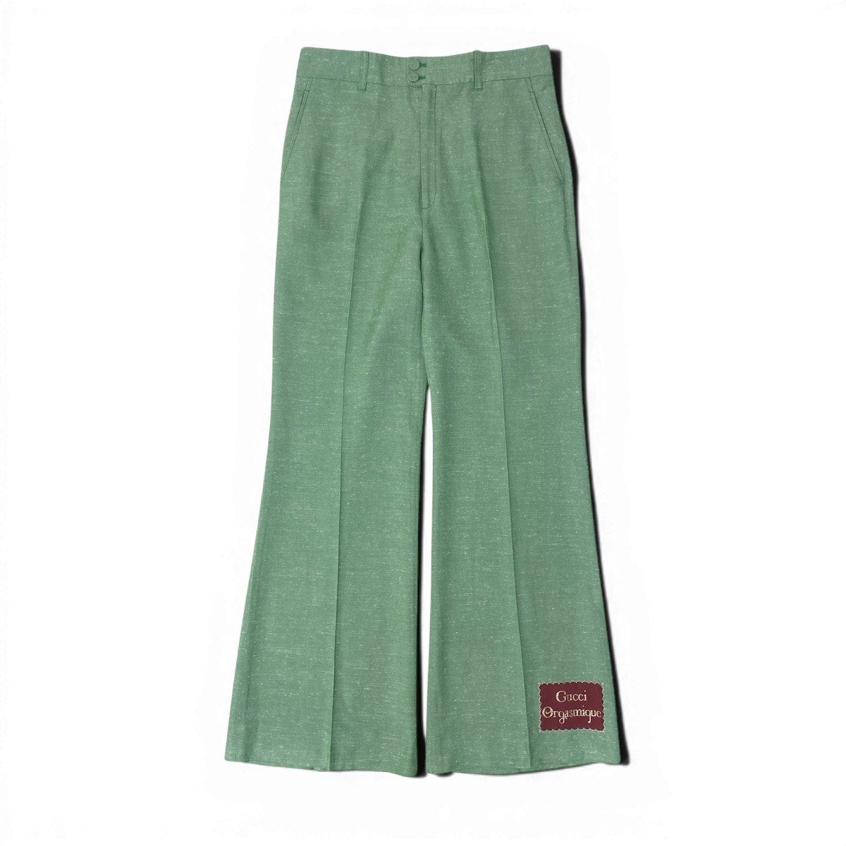 Ee28 GUCCI グッチ ロゴラベル フレアパンツ ストレッチ ボトムス サイズ42 グリーン レディース 女性服u02t