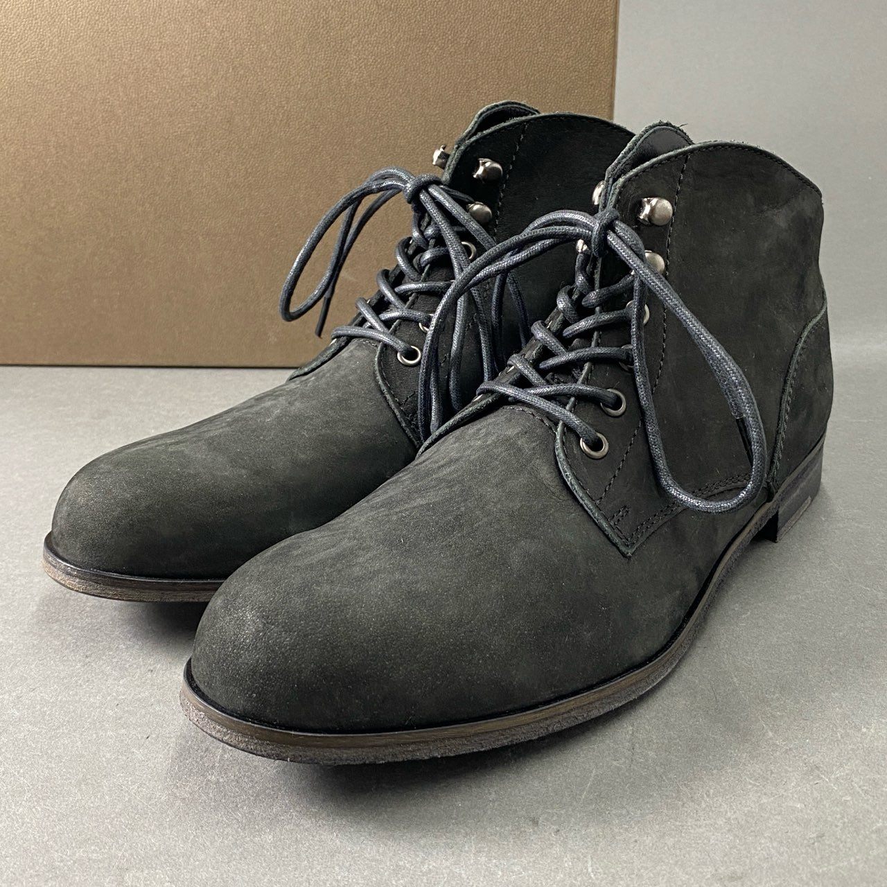 11f6 《美品》 PADRONE パドローネ NUBUCK BACK ZIP SHORT BOOTS バックジップ ショートブーツ 40 ブラック ヌバックレザー