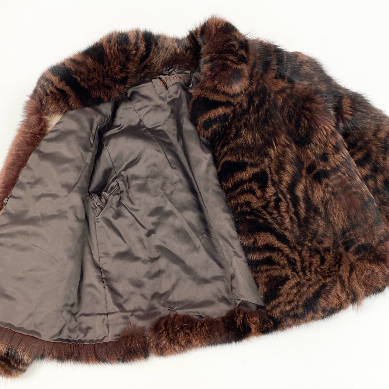 27k14《希少》 ROTINY ロティニー 染めフォックスファー ゼブラ柄 ハーフコート M ブラウン 最高級毛皮 FOX FUR ボリューム◎t18r