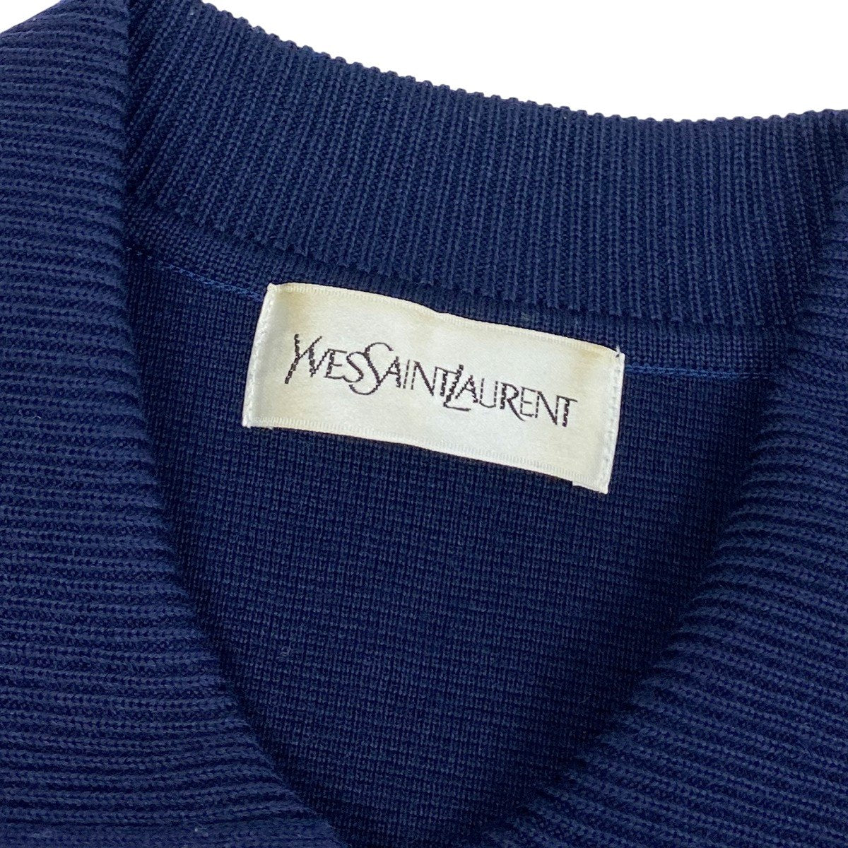Ej19 YVES SAINT LAURENT イヴサンローラン ロングスリーブ ニットワンピース 金ボタン ラインストーン装飾 サイズM ネイビー ウール100 レディースo07t