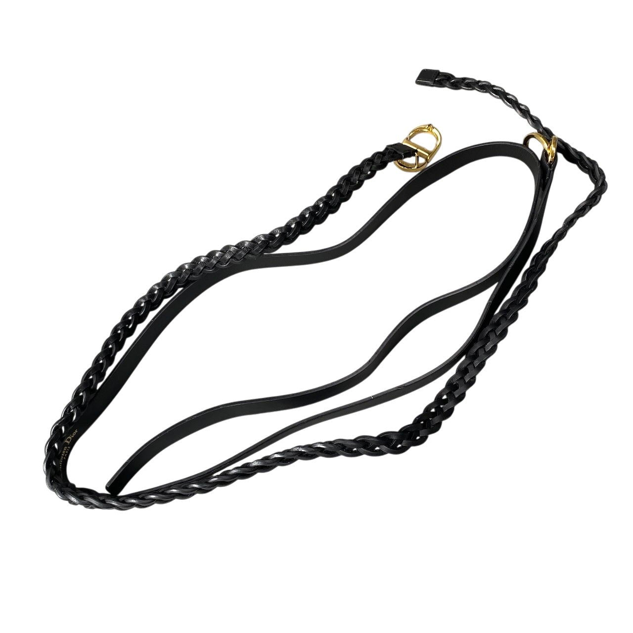 g14 Christian Dior CDロゴバックル ダブルストラップベルト イタリア製 75サイズ ブラック ゴールド レザー レディース 女性用k02i