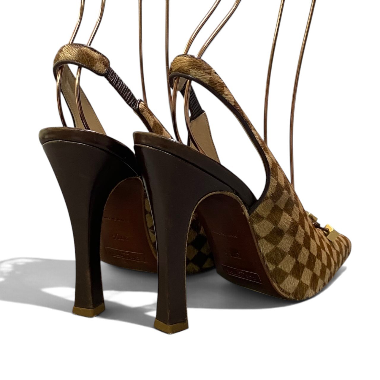 h29《美品》 LOUIS VUITTON ルイヴィトン 2005年 ポニーヘア スリングバック パンプス シューズ 37.5 ブラウン系 レザーu02t