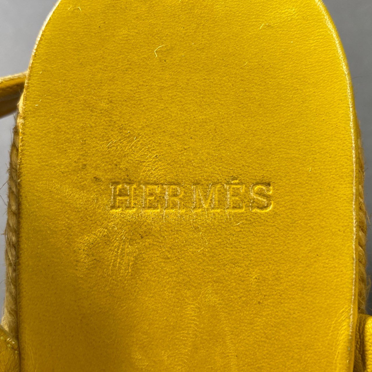 6f18 HERMES エルメス ウェッジソール レザーロープサンダル 38 イエロー エスパドリーユ スペイン製