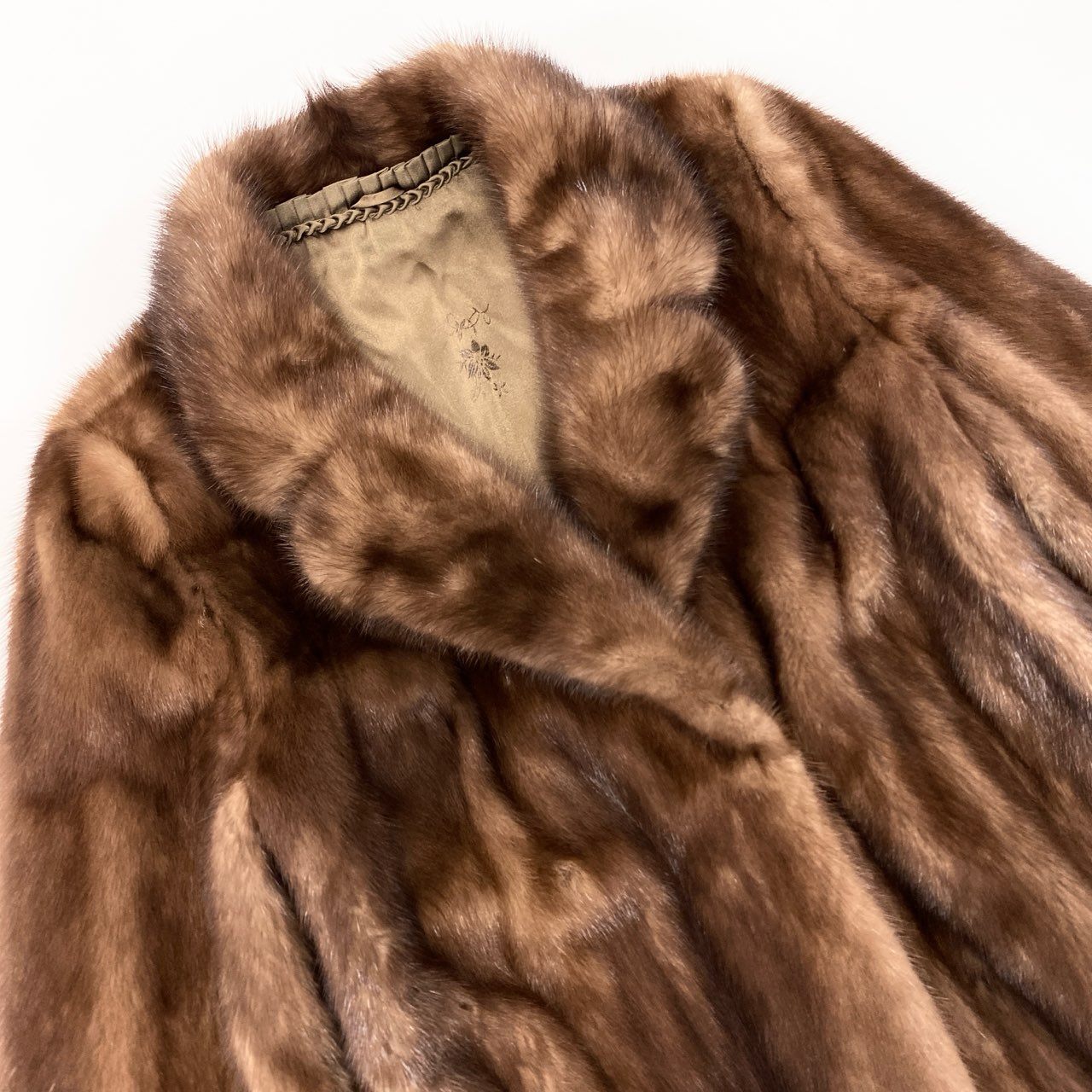 6L16 デミバフミンク ファーコート サイズ13号 ブラウン 本毛皮 MINK FUR ポケット有 リアルファーt18r