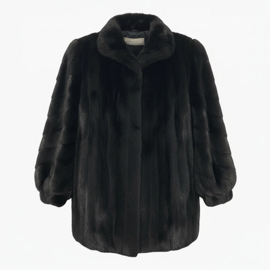 45a15 SAGA MINK サガミンク 銀サガ 横段 ダークミンクコート サイズ7 ブラック 最高級本毛皮 Mink Fur Coatt18r
