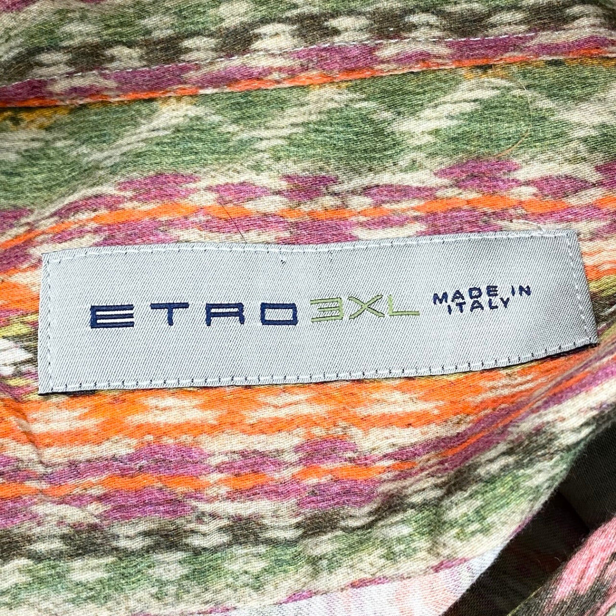 83e15【美品】ETRO エトロ ロングスリーブシャツ 総柄 ストライプ イタリア製 ３XLサイズ マルチカラー コットン100％ メンズ 男性用u02t