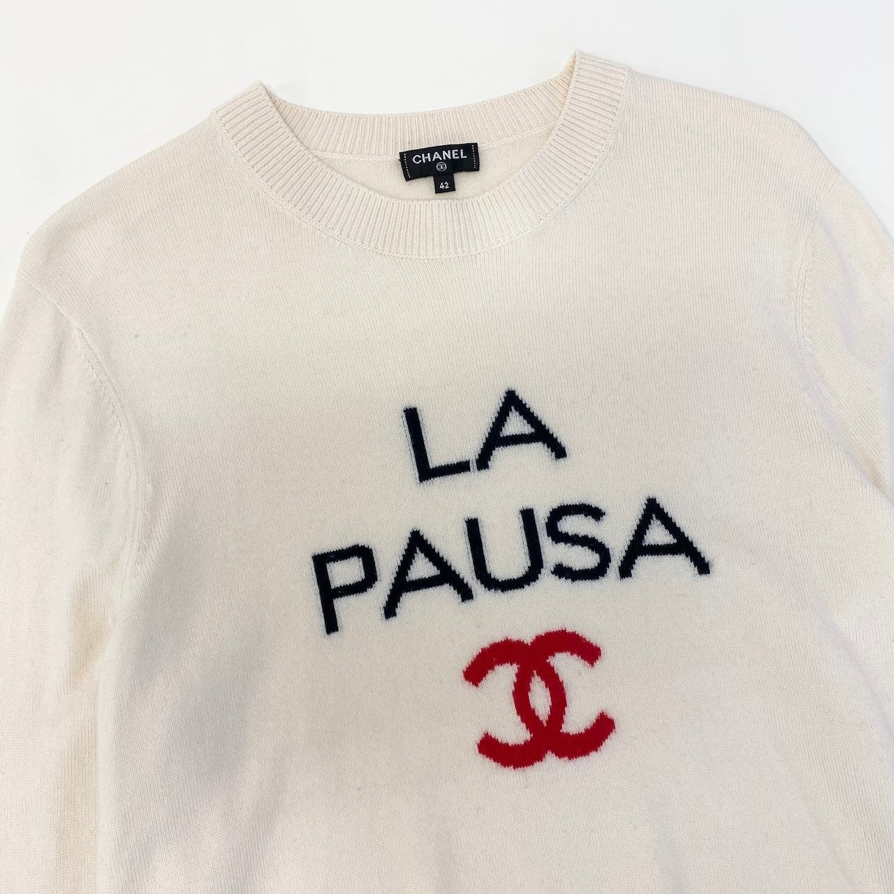 Ce27 CHANEL シャネル LA PAUSA ココマーク カシミヤニット セーター P60439 サイズ42 ホワイト カシミア100％ レディース 女性服ta1