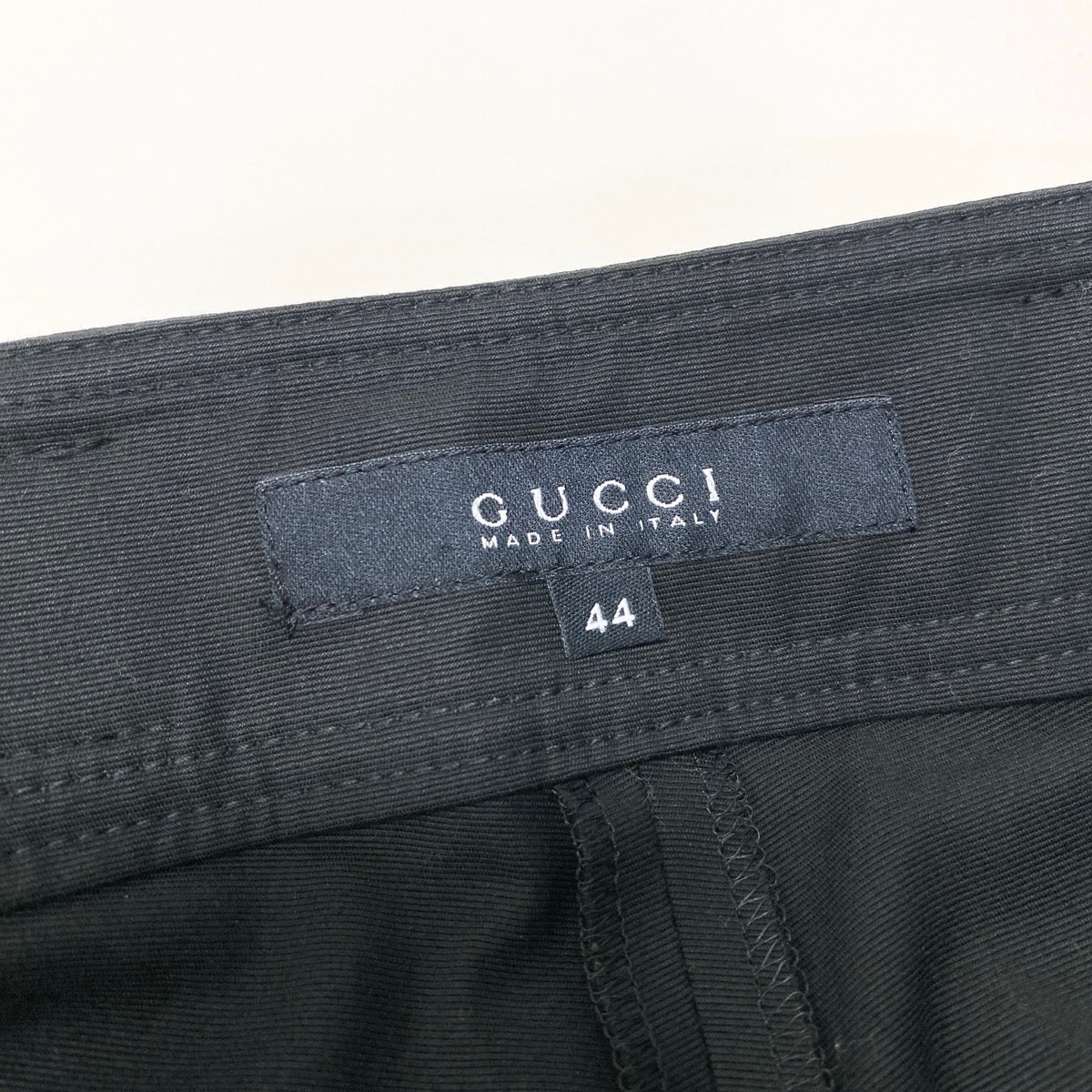 Ef12 GUCCI グッチ スラックスパンツ 伸縮ストレッチ ボトムス バンブー レザーベルト サイズ44 ブラック レディース女性用u02t