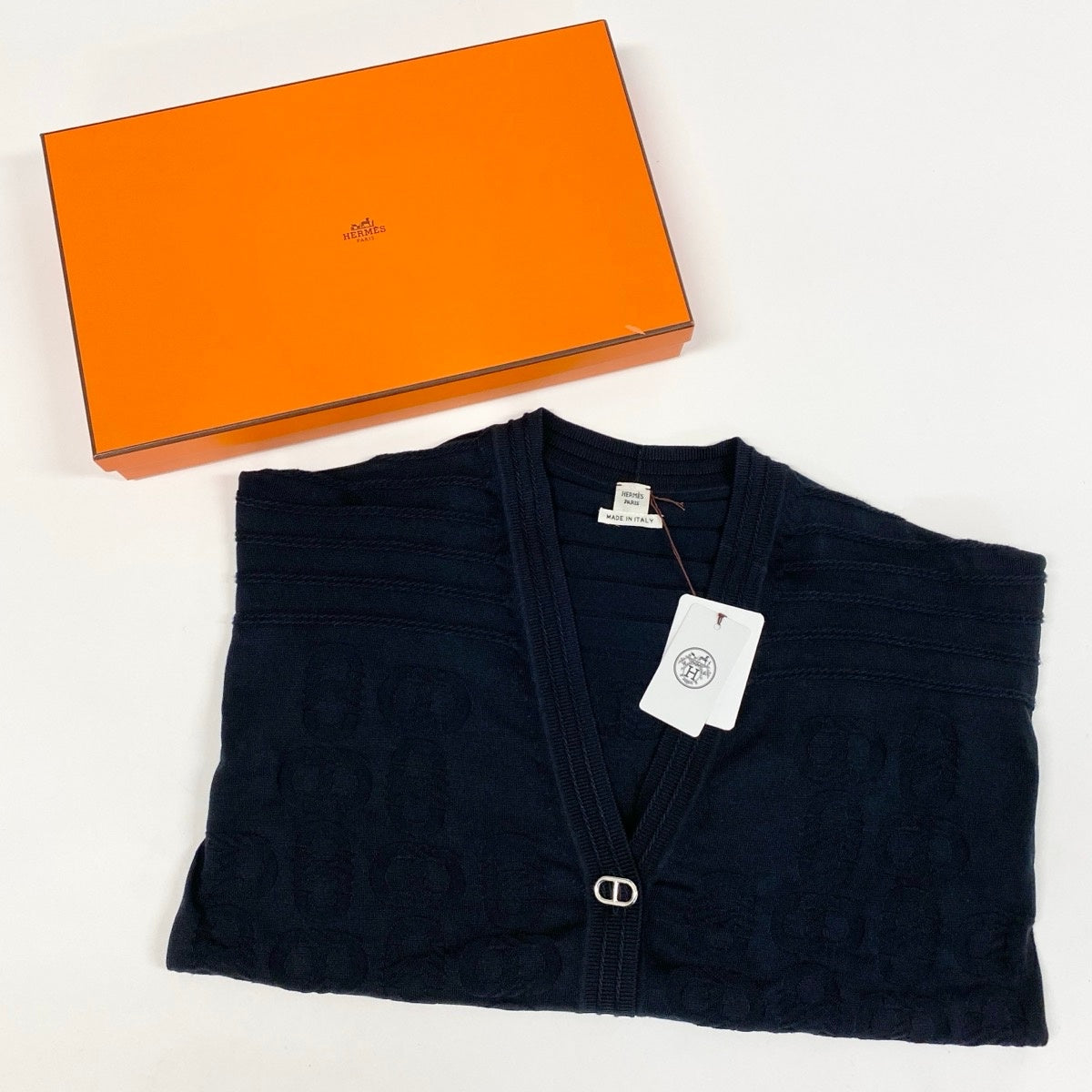 Ef29 【美品】 HERMES エルメス シェーヌダンクル カーディガン シルク混 3E2706D3 サイズ36 ブラック レディースk02i