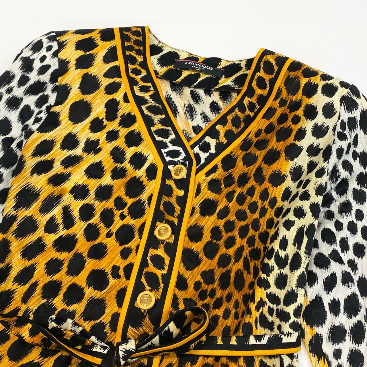 3k19《美品》 LEONARD FASHION レオナール セットアップスカート ノーカラージャケット タイトスカート アニマル柄 総柄 レディース 女性用 Ｍ マルチカラー コットン100％u02t