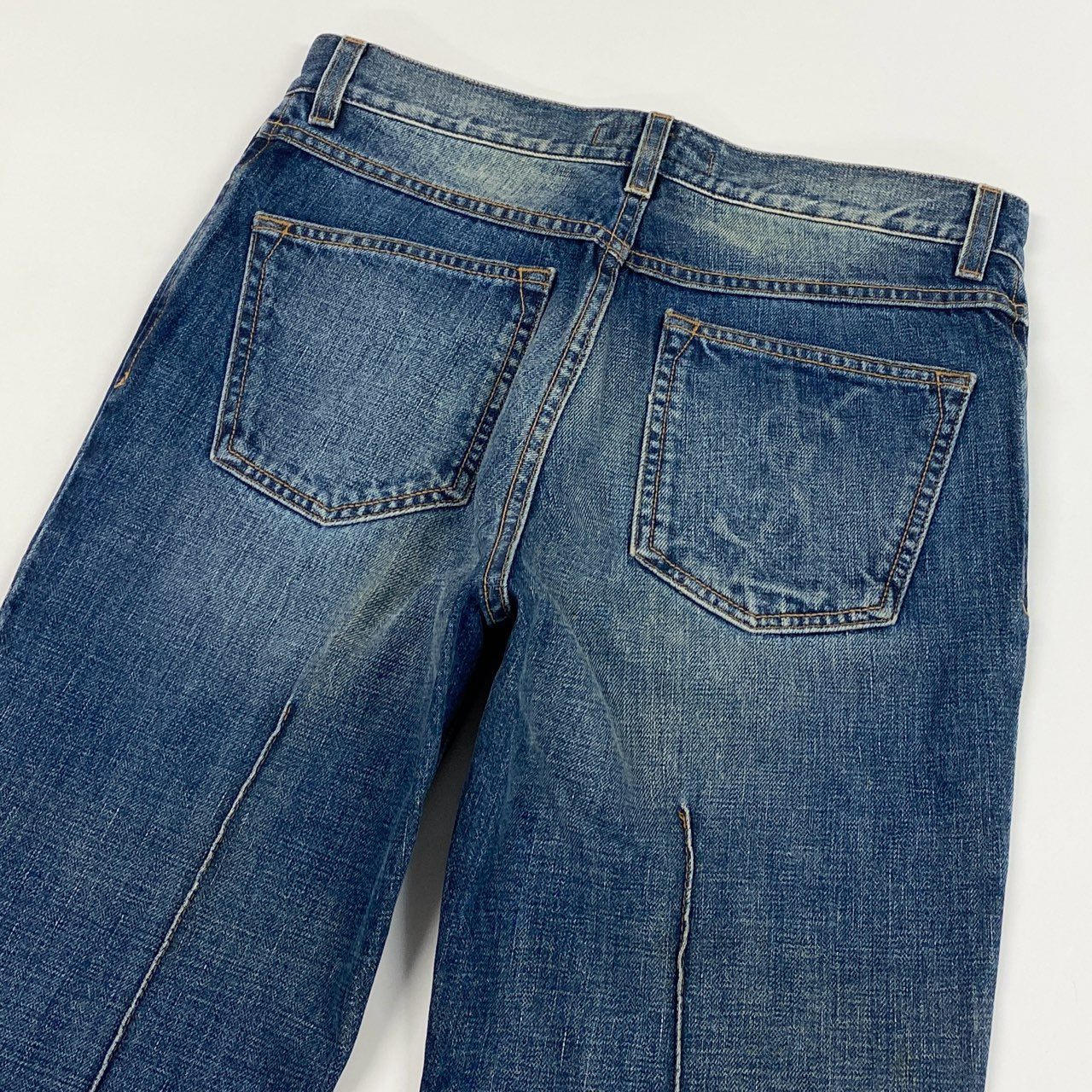 Ib10 YVESSAINTLAURENT イヴサンローラン センターシーム ストレートデニムパンツ YSLエンボスロゴ 46サイズ インディゴ コットン100％ レディース 女性用k02i