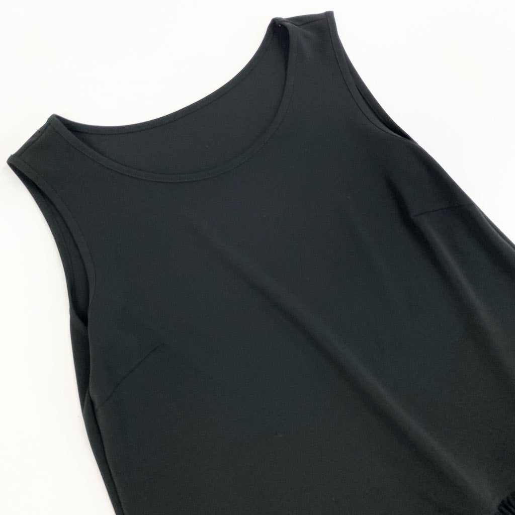 83L22 【美品】TOKUKO 1er VOL トクコプルミエヴォル ノースリーブワンピース 膝丈ワンピース チュールフリル ストレッチ素材 9サイズ ブラック レディースu02t