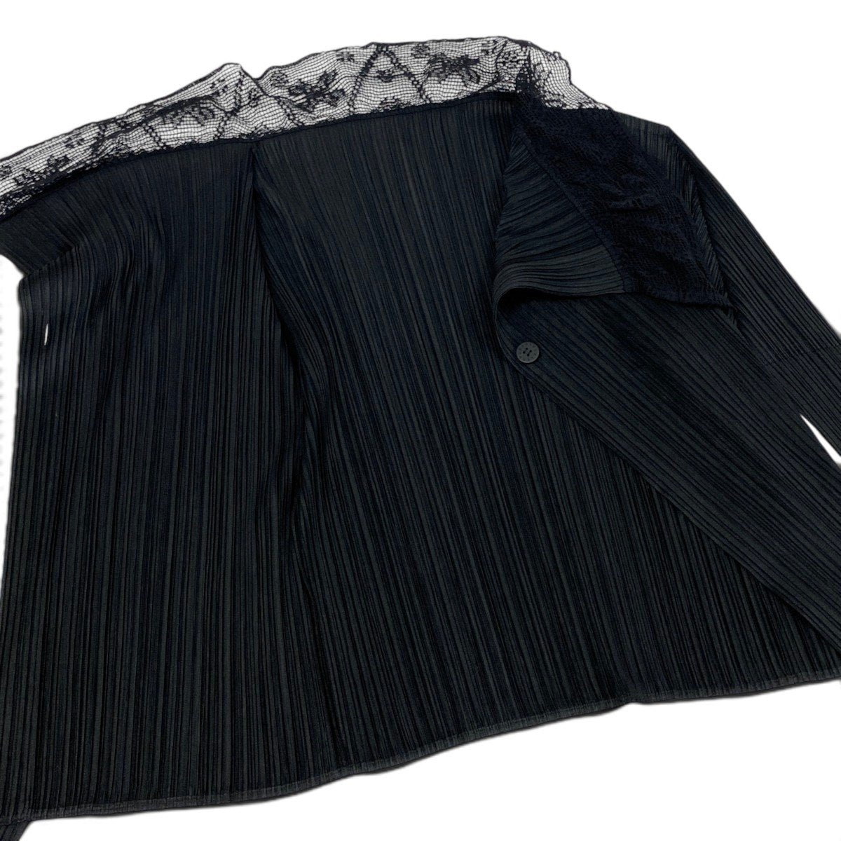h13【新品保管品】PLEATSPLEASE プリーツプリーズ 新品デッドストック レース切替 スカートセットアップ PP03-J0605 3サイズ ブラック ポリエステル コットン100％ レディース 女性用ta1
