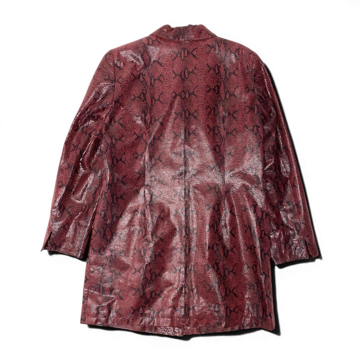 Ee25 BALMAIN バルマン パイソン柄 ロングジャケット レザー サイズ11 レッド ブラック レディースo07t