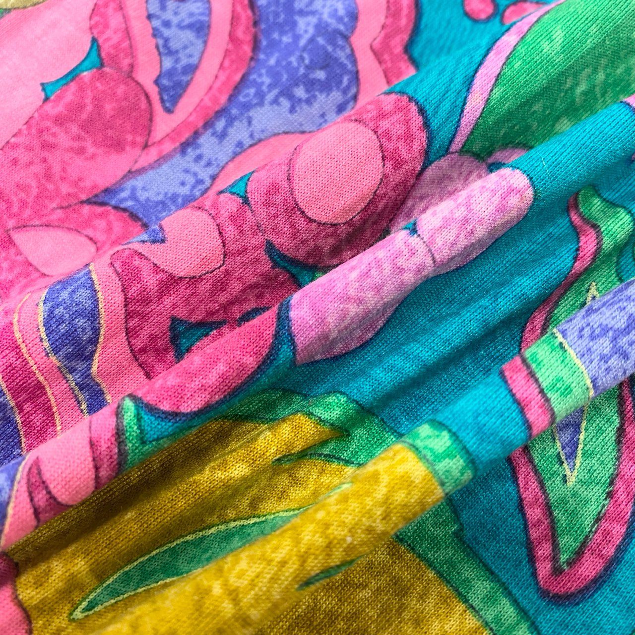 21k11 LEONARD レオナール ロングスリーブ カットソー 美しい花柄プリント ドルマンスリーブ 裾リボン レディース S グリーン系 ウールシルクu02t