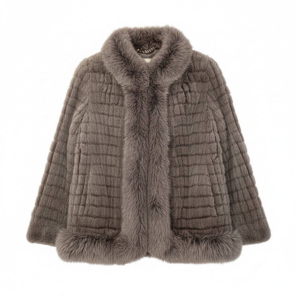 44c21 SAGA MINK サガミンク 染めミンク × フォックスファー コート サイズ11 ブラウン × ホワイト 本毛皮 Mink × Fox Fur Coatt18r