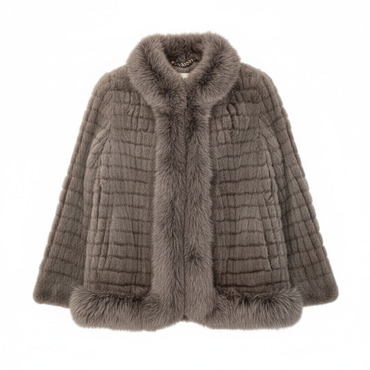 44c21 SAGA MINK サガミンク 染めミンク × フォックスファー コート サイズ11 ブラウン × ホワイト 本毛皮 Mink × Fox Fur Coatt18r