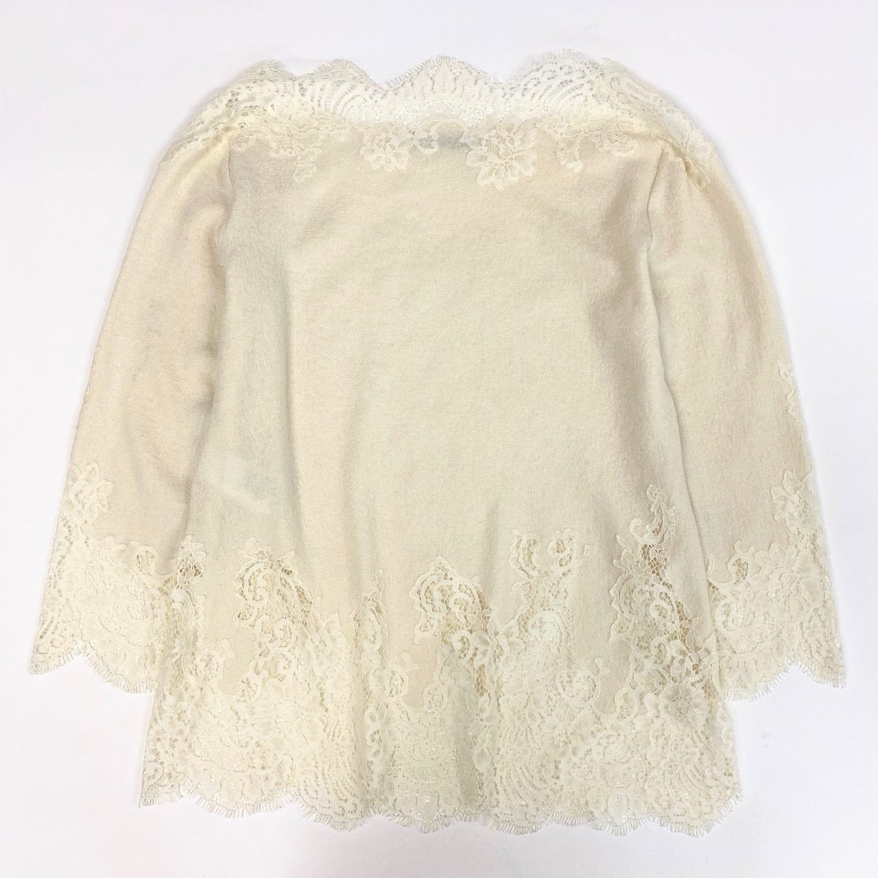 85k4 Ermanno Scervino エルマンノ シェルヴィーノ 大きいサイズ イタリア製 カシミヤ混 レースデザイン 長袖 ニットセーター トップス プルオーバー 44 XLサイズ相当 ホワイト ウール シルク カシミア レディースo07t