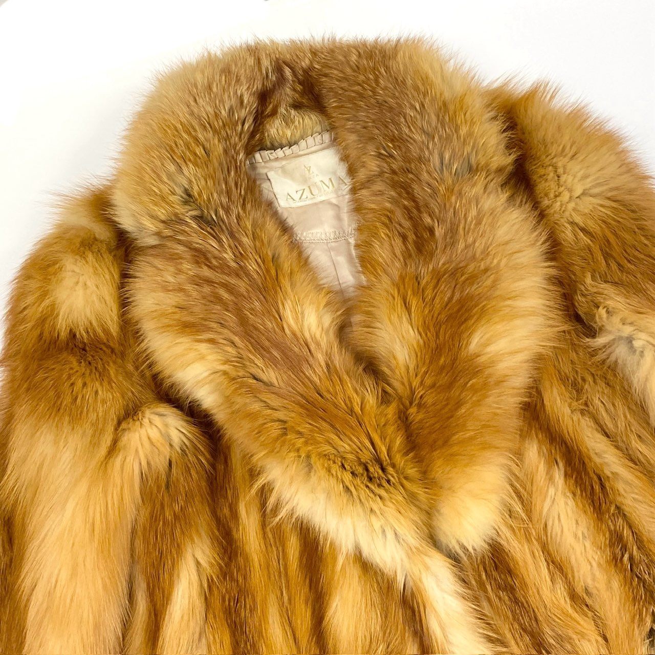69k4 AZUMA アズマ レッドフォックス 超ロングコート 107cm 茶系 最高級本毛皮 RED FOX FUR 毛並み◎ 毛質◎t18r