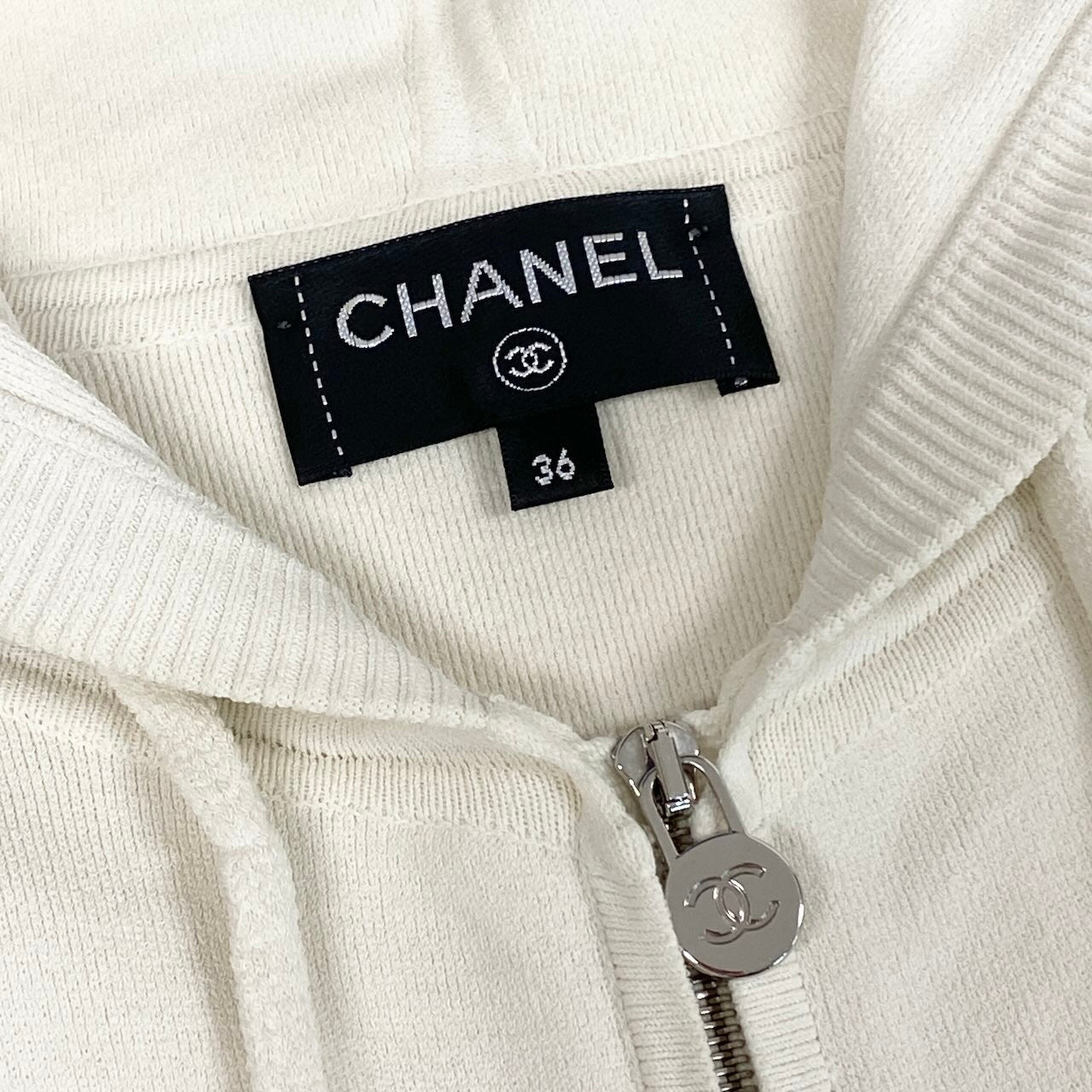 Ce1 CHANEL シャネル ココマーク ダブルジップパーカー ビッグロゴ  P58279K07662 サイズ36 ホワイト レディース 女性服k02i