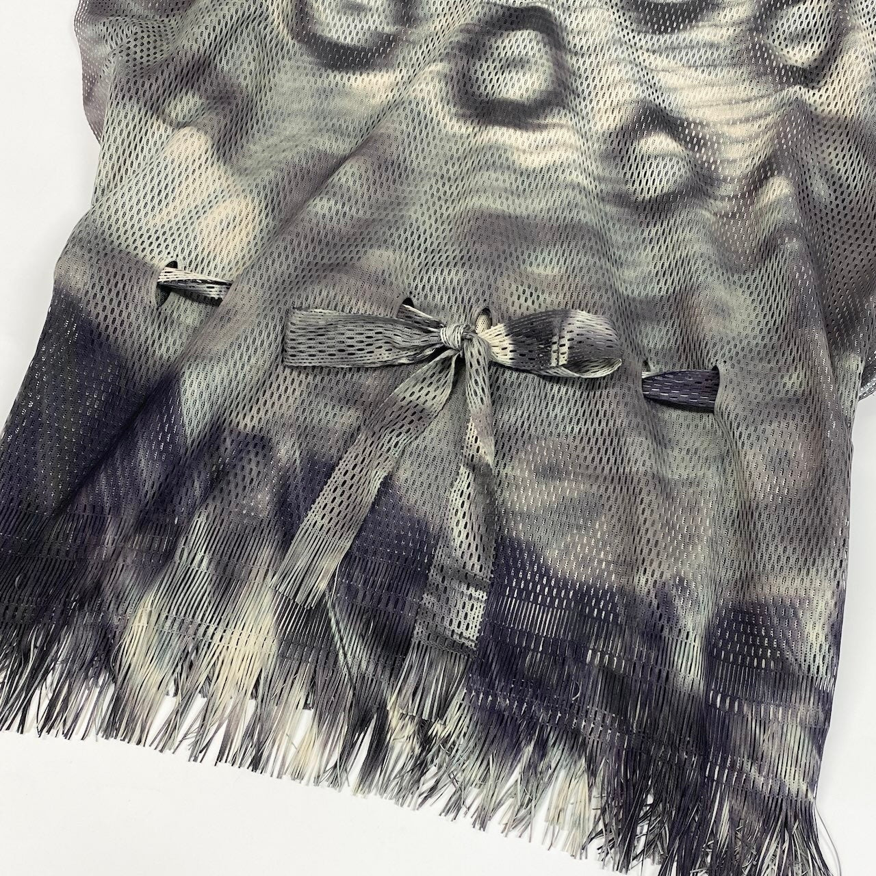 Ad24 ISSEY MIYAKE イッセイミヤケ A-POC INSIDE フレンチスリーブ メッシュカットソー ウエストリボン Vネック トップス 総柄 フリンジ サイズ2 マルチカラー ポリエステル100％ レディース 女性用o07t