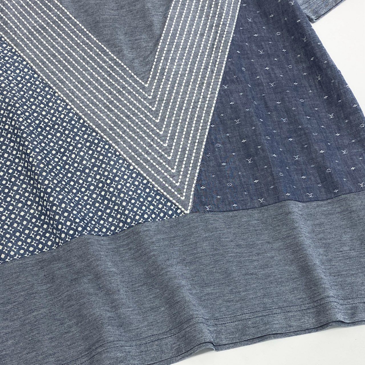 Mc18 LOUIS VUITTON ルイヴィトン パッチワーク モノグラム 半袖Tシャツ カットソー ステッチデザイン メンズ 紳士服 S ブルー系 コットン100％ta1
