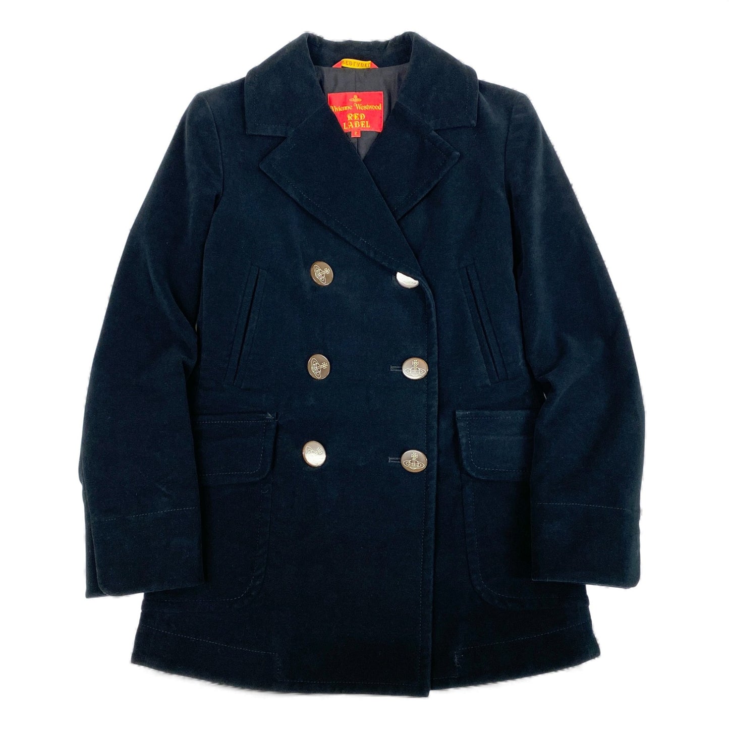 28k6 Vivienne Westwood RED LABEL ヴィヴィアンウエストウッド レッドレーベル オーブボタン Pコート 2 ブラックt18r