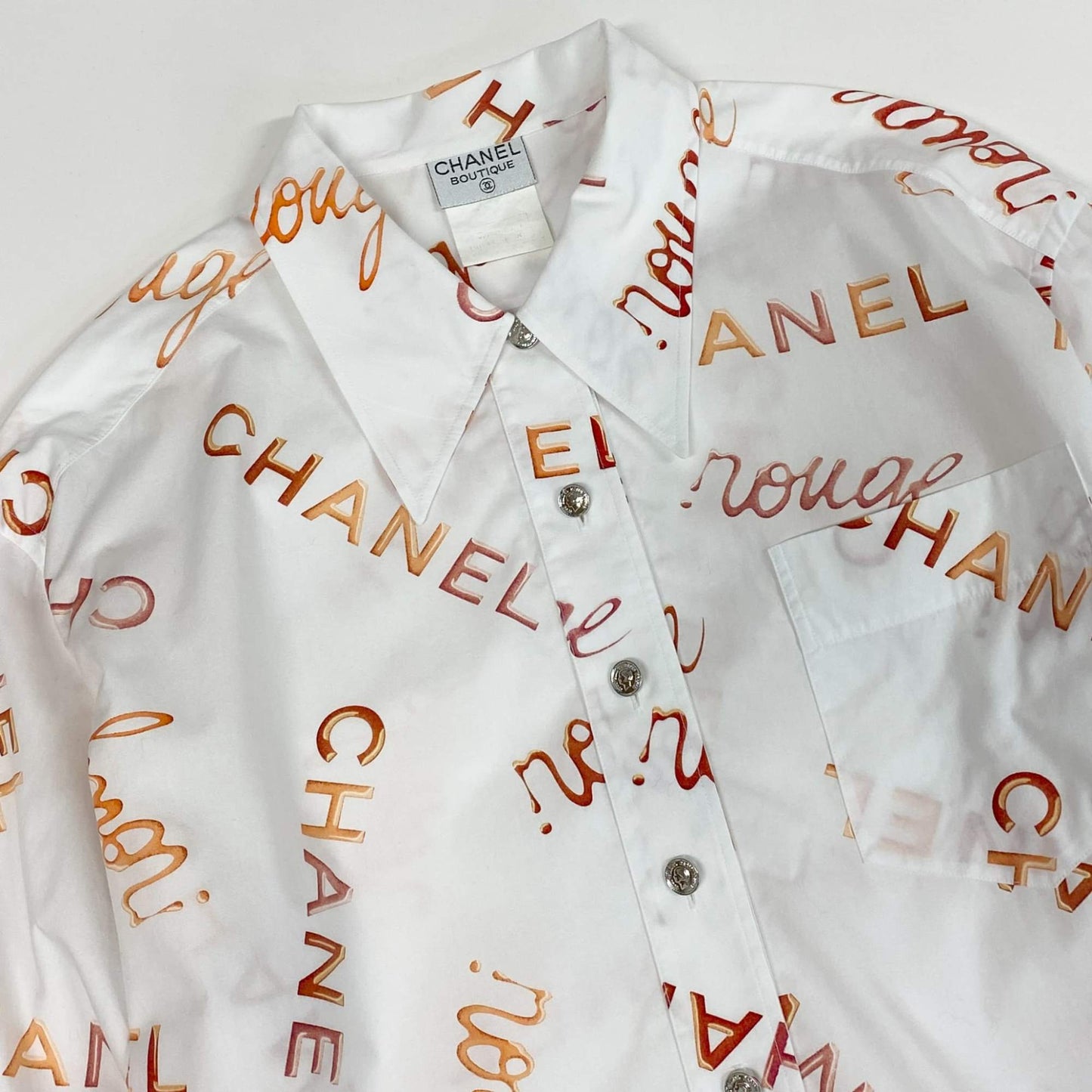 b23 CHANEL シャネル ヴィンテージ 1996年SS 96P プルオーバーシャツ サイズ38 ホワイト コットン レディースta1