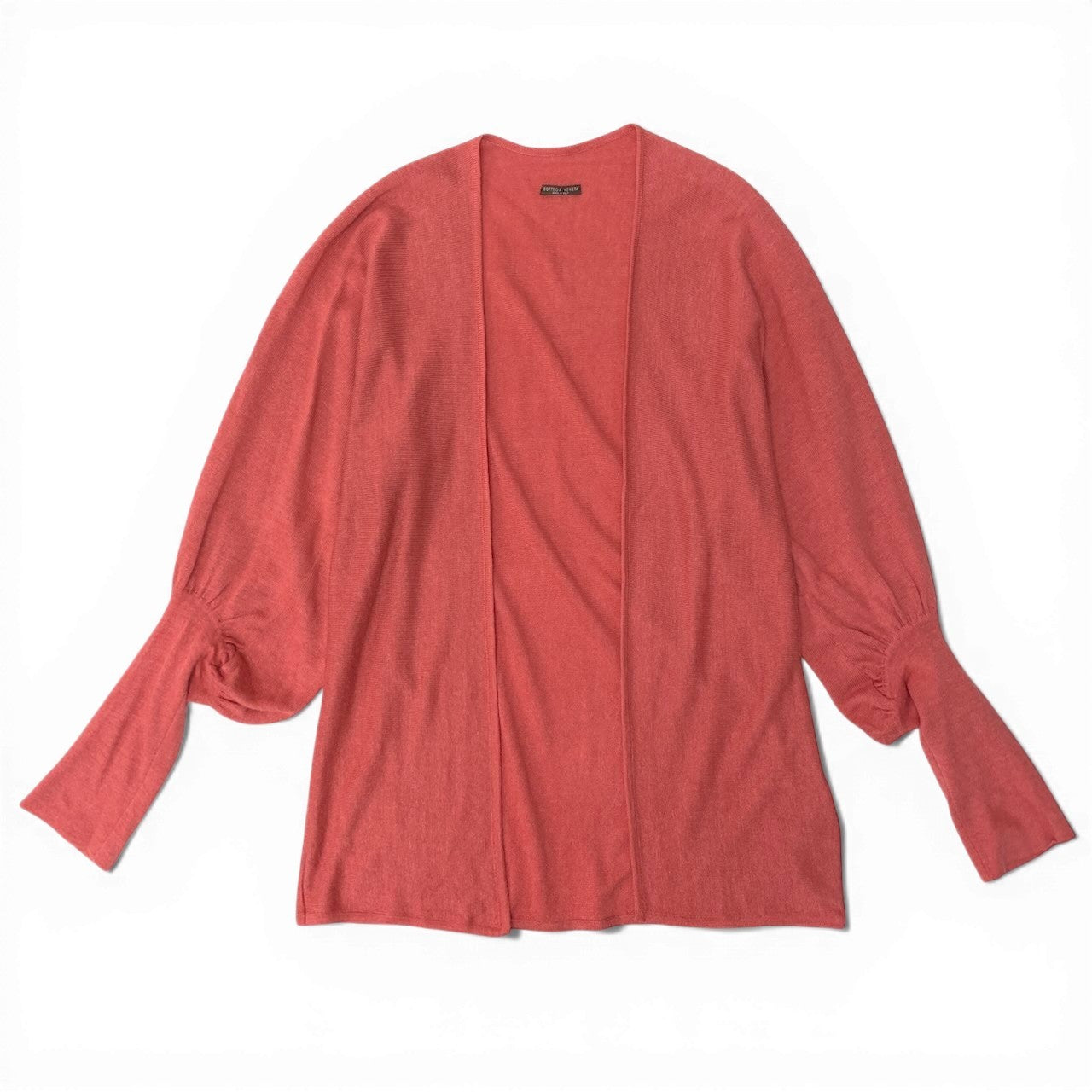 83c27 BOTTEGA VENETA ボッテガヴェネタ 変形ロングスリーブカーディガン バルーン袖 リネンシルク混 Lサイズ ピンク レディース 女性用o07t