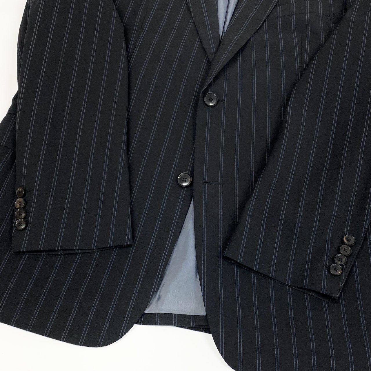 37L23 HUGO BOSS ヒューゴボス スーツセットアップ テーラードジャケット スラックス 二釦 ストライプ 54サイズ ブラック メンズ 男性用o07t