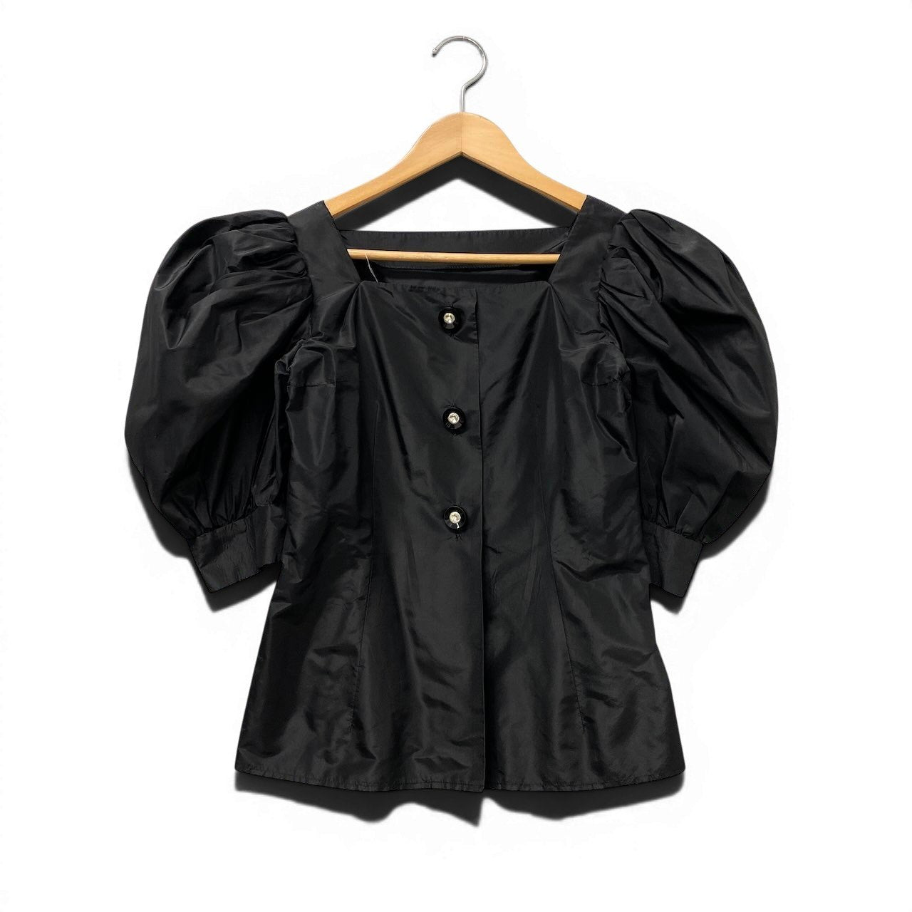 70e18 GIVENCHY ジバンシー パフスリーブブラウス カットソー スクエアネック トップス 日本製 ブラック コットン100％ レディース 女性用u02t
