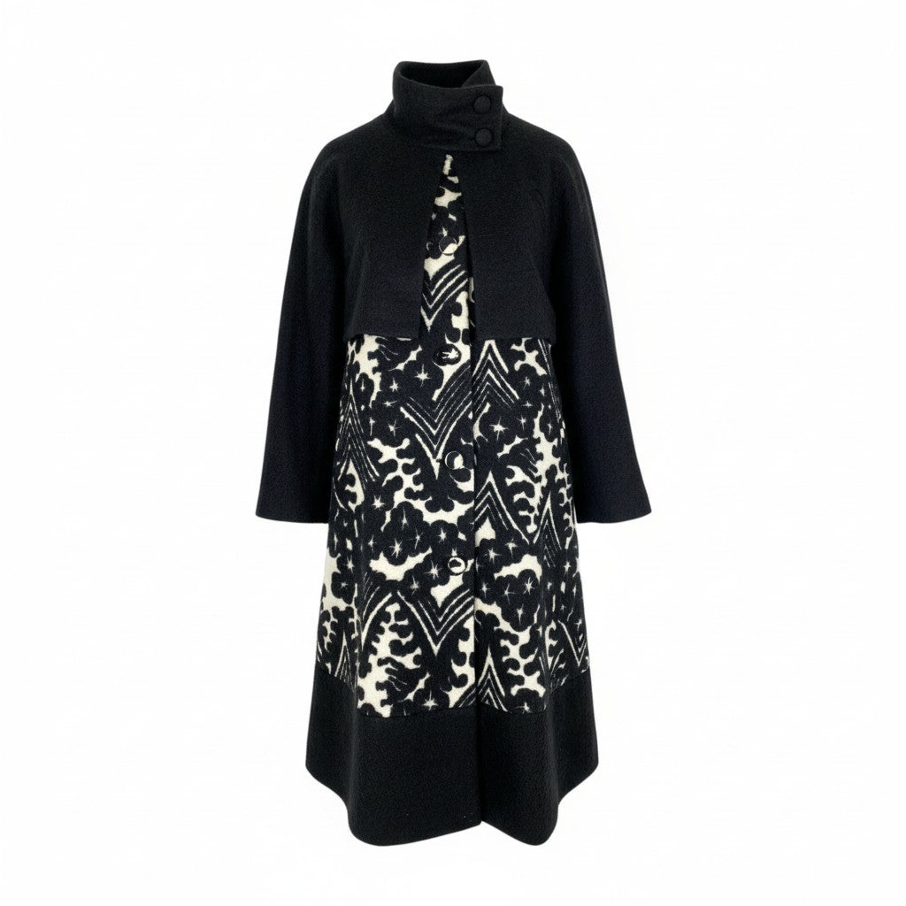 82k28 TOKUKO 1er VOL トクコプルミエヴォル ウールコート ロングコート ドッキングデザイン Aライン アウター 9 ブラック レディースu02t