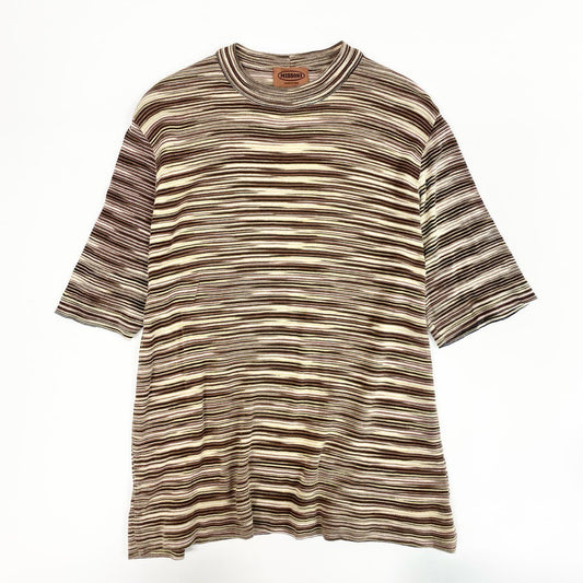 8j10 MISSONI ミッソーニ 半袖ニット ニットセーター トップス ボーダー イタリア製 マルチカラー メンズu02t