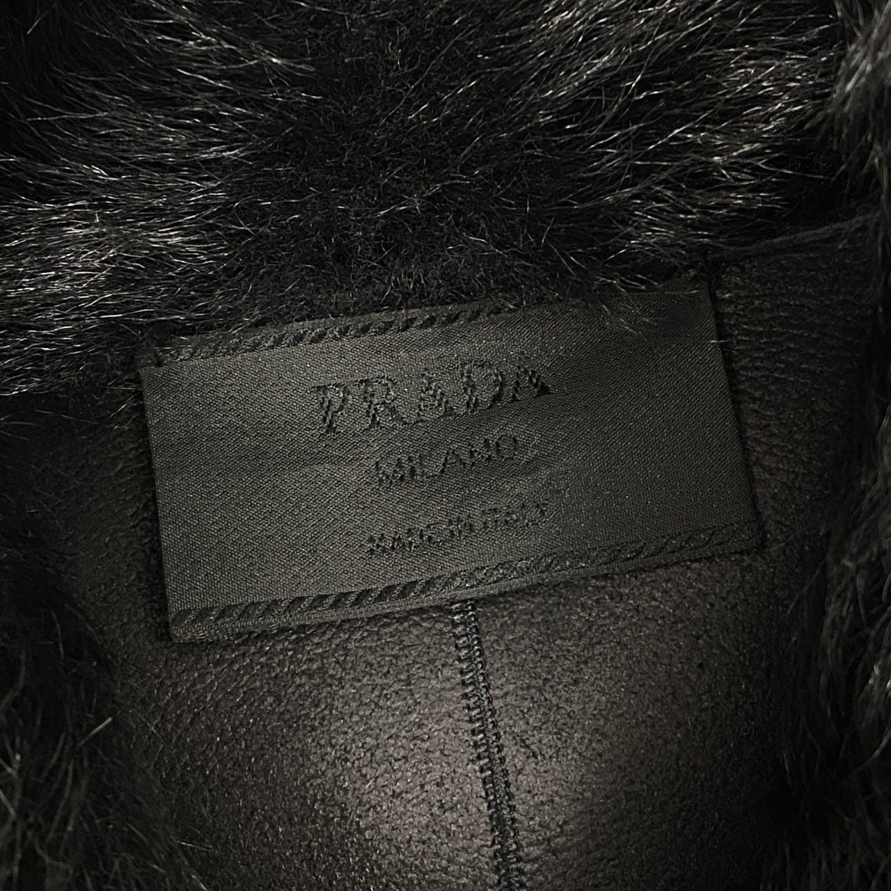 Ab9 Vintage PRADA プラダ リアルファーコート ムートンコート レザー ロングコート ブラック 羊革 レディースta1