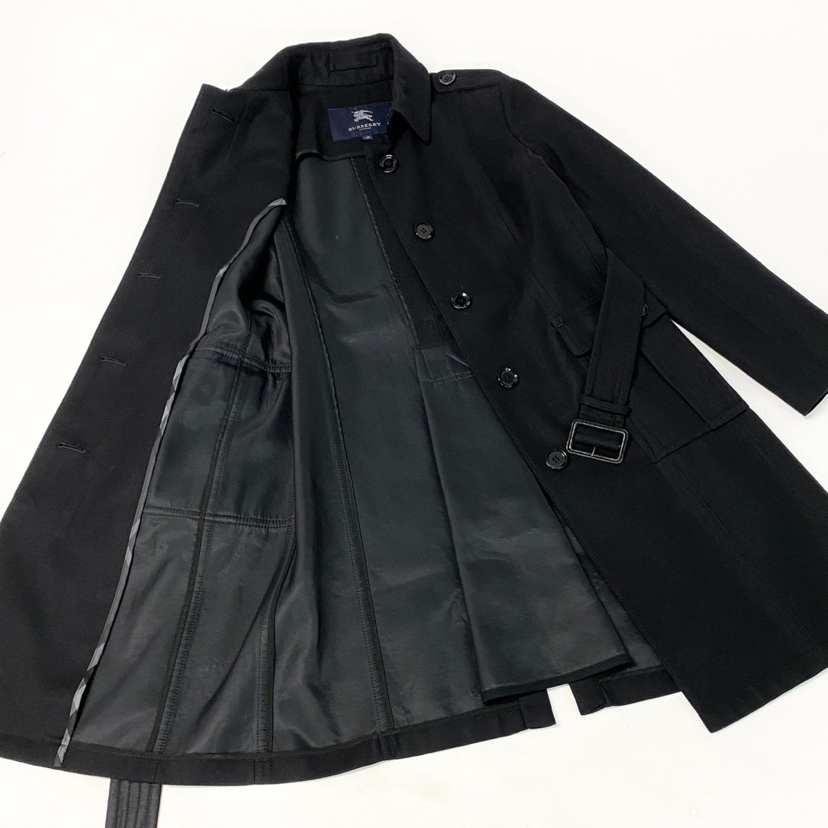 Ej23【美品】BURBERRY LONDON バーバリー ウールトレンチコート ロングコート アウター  40サイズ ブラック レディース 女性用u02t