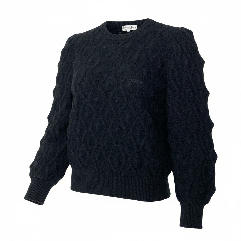 28c11 Christian Dior クリスチャンディオール ロングスリーブニット ケーブルニットセーター トップス Mサイズ ブラック レディース 女性用o07t