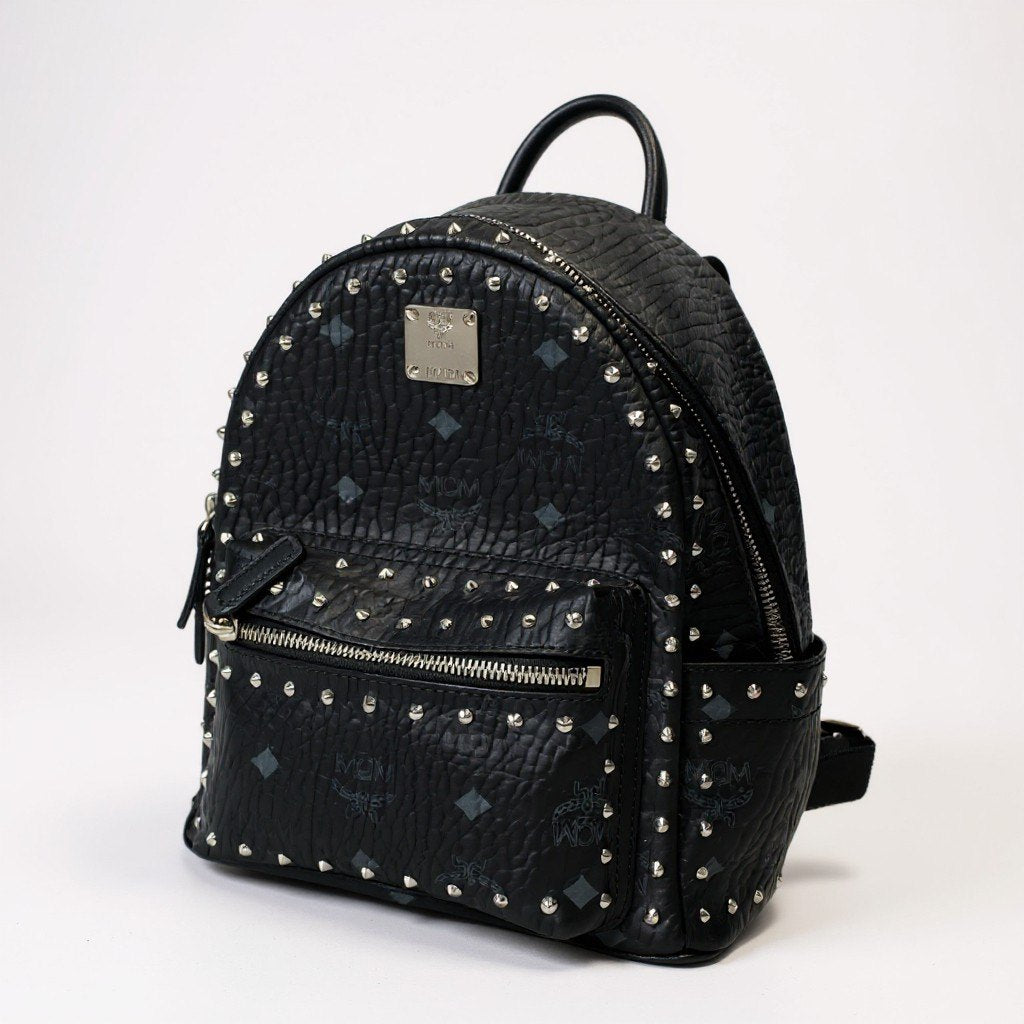 gk16《美品》 MCM エムシーエム STARK BACK PACK スタッズ リュック MINI ブラック レザー バックパック カバン 鞄t18r
