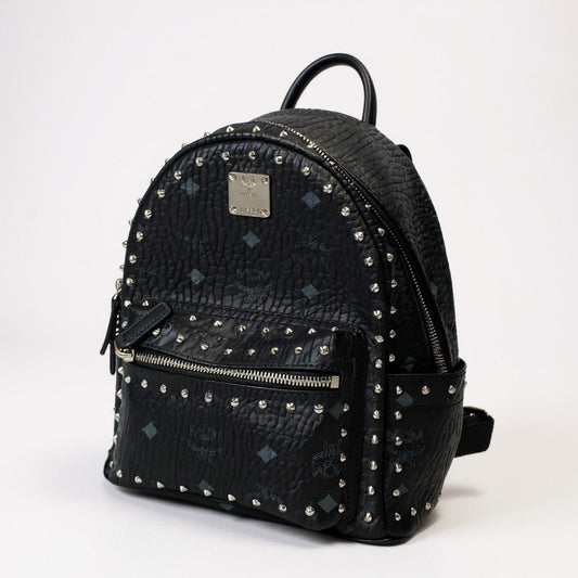 gk16《美品》 MCM エムシーエム STARK BACK PACK スタッズ リュック MINI ブラック レザー バックパック カバン 鞄t18r