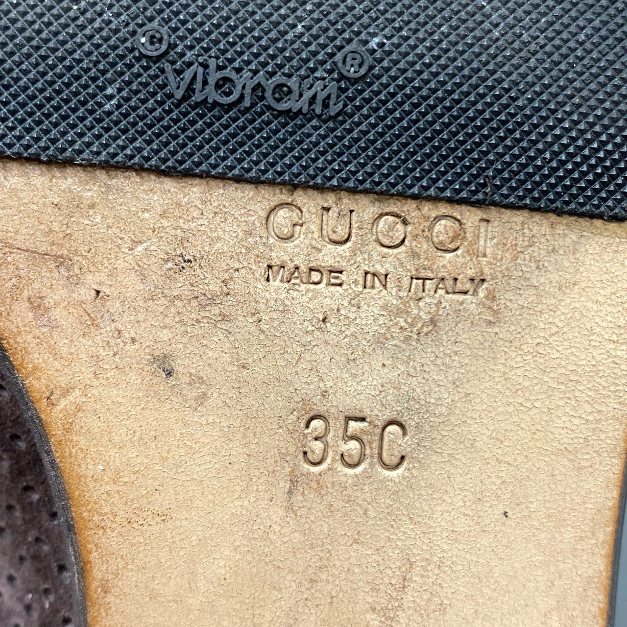 2k29 GUCCI グッチ ホースビットローファー イタリア製 スクエアトゥ パンチングレザー スエード ゴールド金具 35 ブラウン 本革