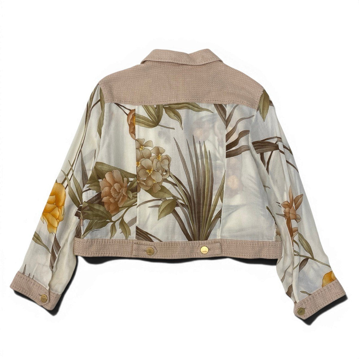 2g18 LEONARD FASHION レオナール シアージャケット 美しい花柄プリント リネンブレンド サイズ13R マルチカラー レディースu02t