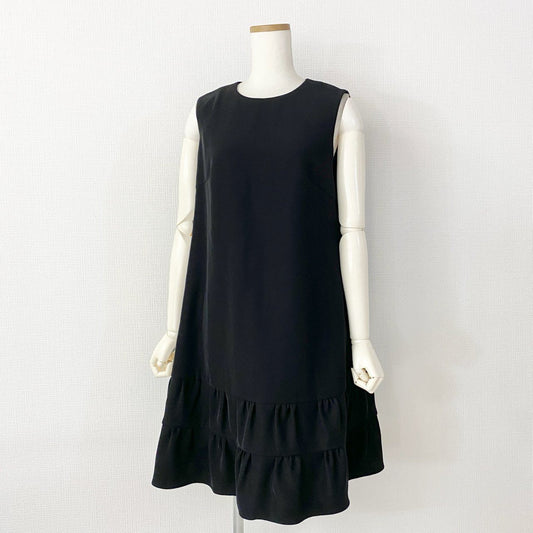 8f14 《極美品》 定価50.000円 日本製 Rene ルネ ノースリーブワンピース ドレスワンピース 裾フリル 膝丈 5716100 サイズ36 ブラック ポリエステル100% レディース