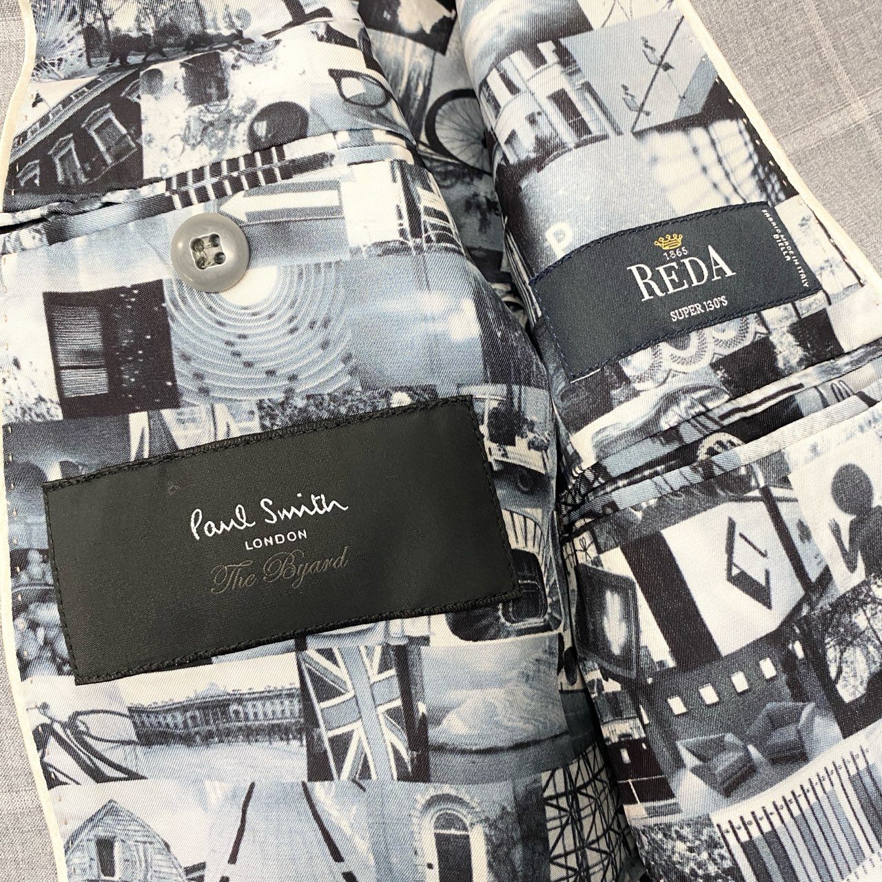 13c5 Paul Smith ポールスミス The Byard ライン シングルスーツ セットアップ レダ生地 M グレー チェック ウール メンズu02t