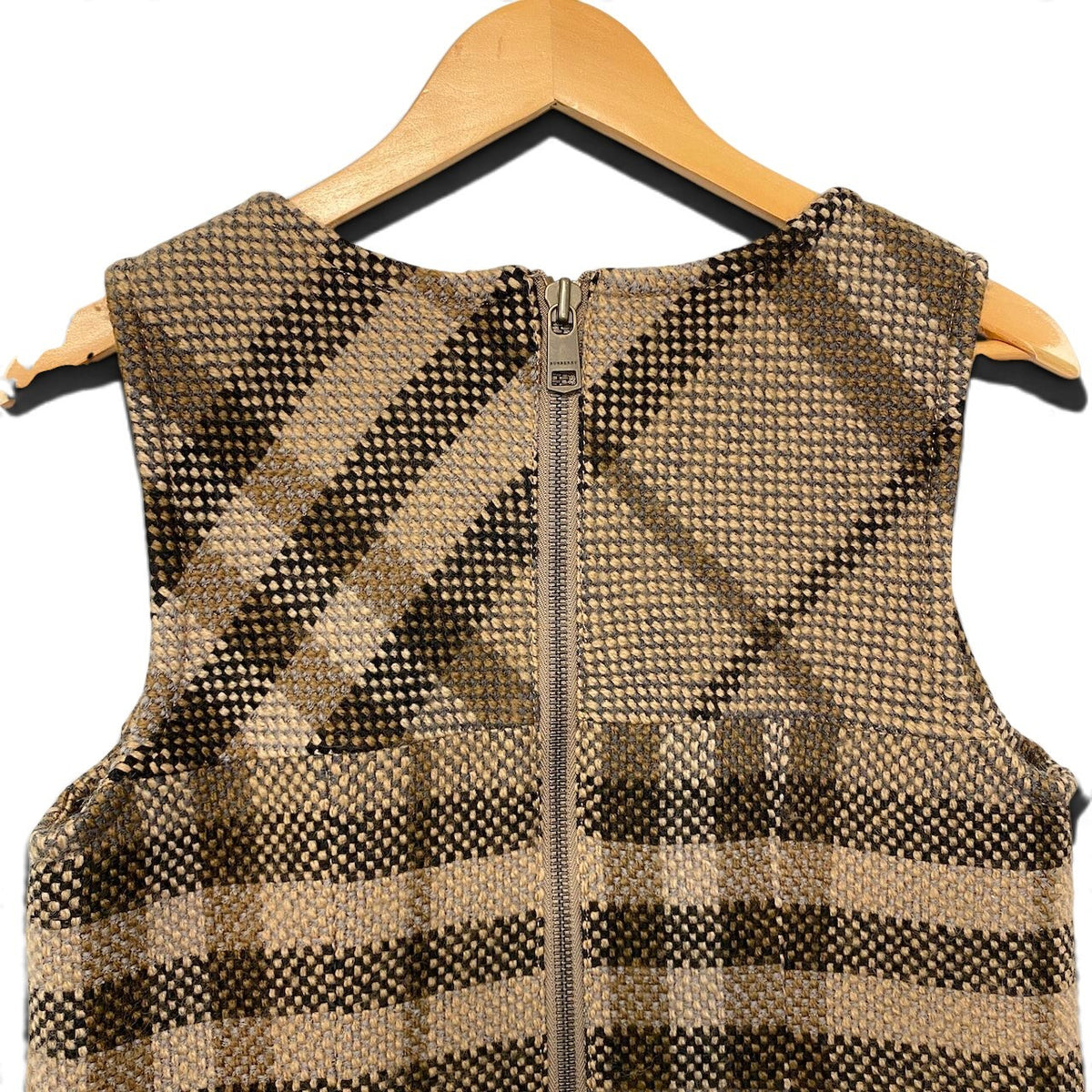 20j22 【美品】BURBERRY LONDON バーバリーロンドン ノースリーブワンピース ウールワンピース チェック柄 日本製 40サイズ ブラウン レディース 女性用u02t