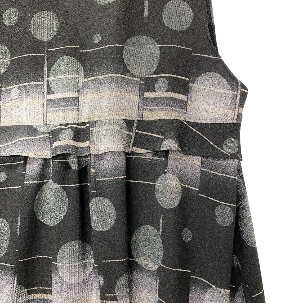 5c3 【美品】 詩仙堂 BY HITOSHI シセンドウ ロング ベストジレ ノースリーブ 総柄 ちりめん レディース 女性服 グレー ブラック ポリエステル100％u02t