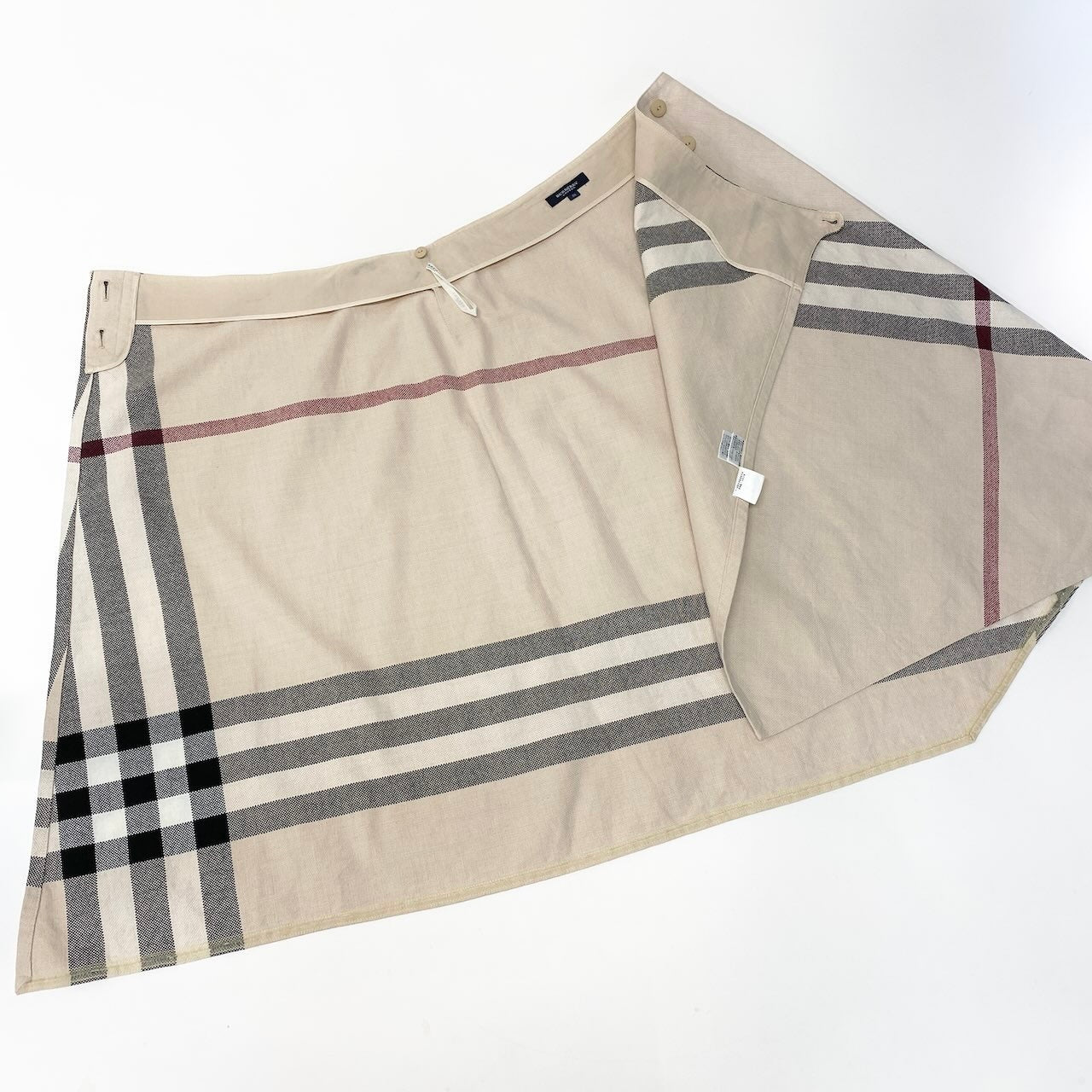 Ic30  BURBERRY LONDON バーバリー ラップスカート 巻きスカート ミモレ丈 チェック柄 サイズ38 ライトベージュ コットン100％ レディース 女性服u02t