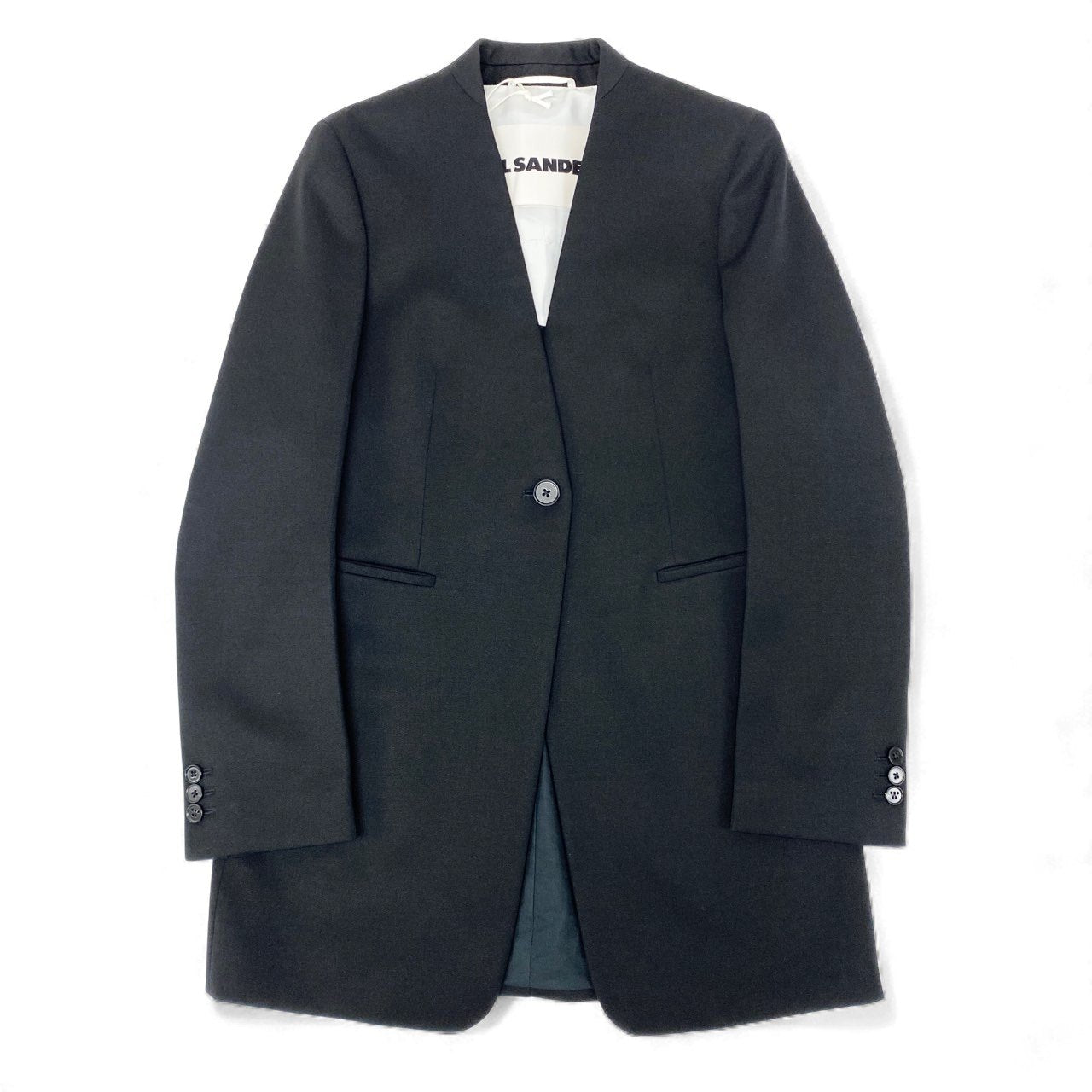 21L9【美品】JIL SANDER ジルサンダー 2024 ノーカラージャケット テーラードジャケット サイズ38 W JACKET 02 TMブラック レディースk02i