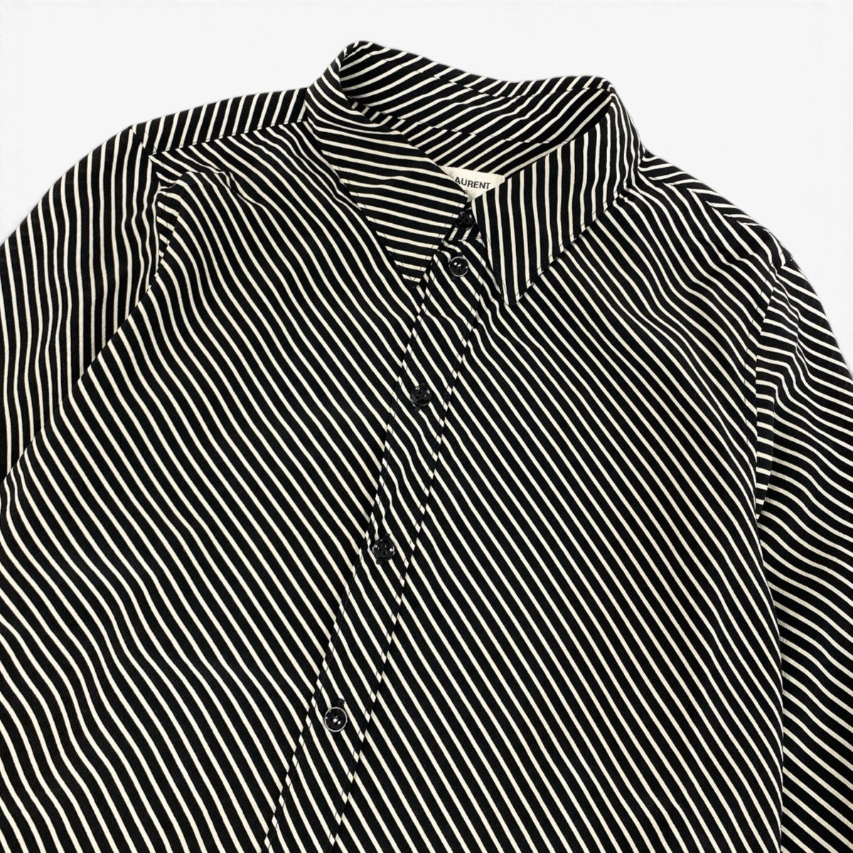 80j6 SAINTLAURENT サンローラン 2015年 エディ期 シルクシャツ ロングスリーブシャツ ブラック アイボリー シルク100％ レディース 女性用u02t